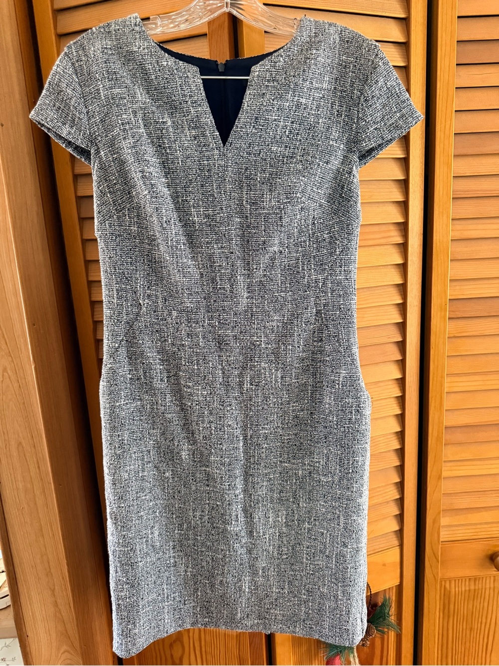 Classic Gray Tweed Sheath Dress - Women's Professional Dress